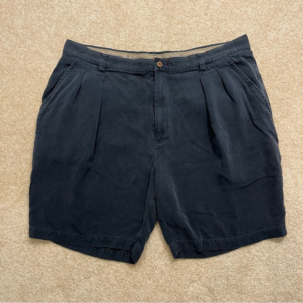 Tommy Bahama Shorts Mens 40 Blue Pleated 100% Silk Chino Relax Outdoor Casual